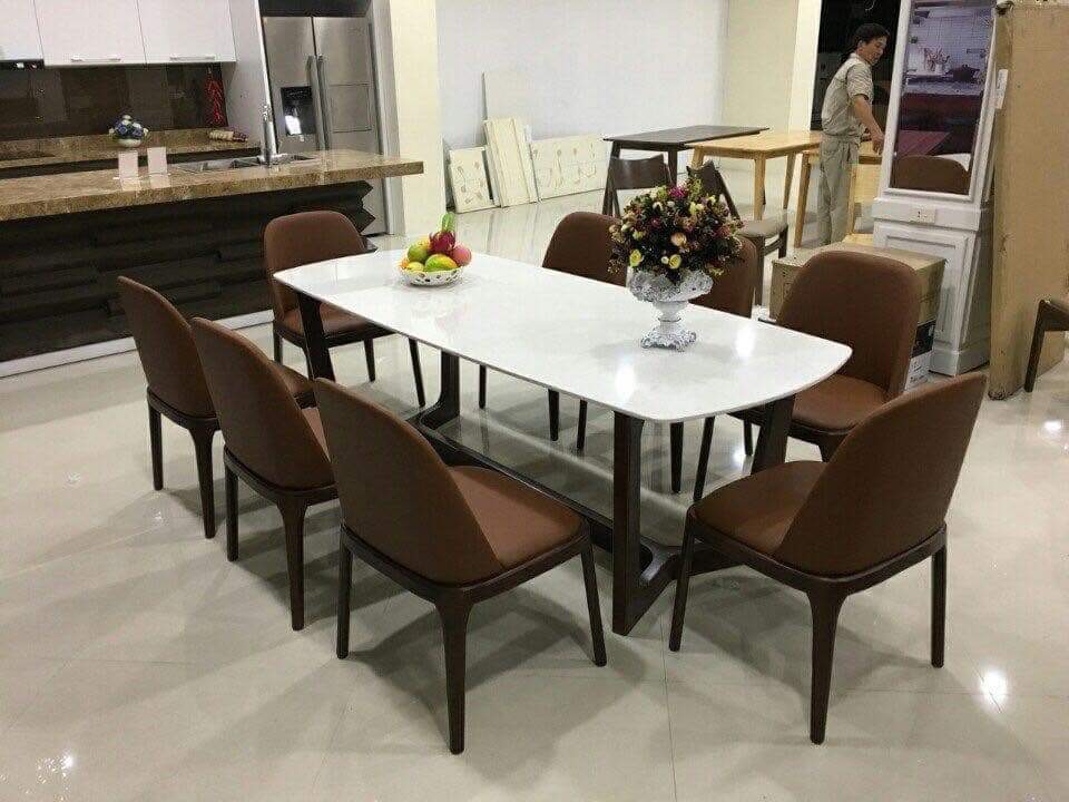 Bộ Bàn Cao Cấp Mặt Đá Gỗ Sồi Nga 6 Ghế  Hải Phòng